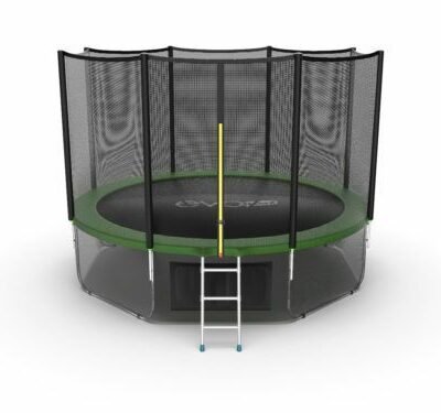 Картинка 44 - EVO JUMP External 12ft (Green) + Lower net. Батут с внешней сеткой и лестницей, диаметр 12ft (зеленый/синий) + нижняя сеть.