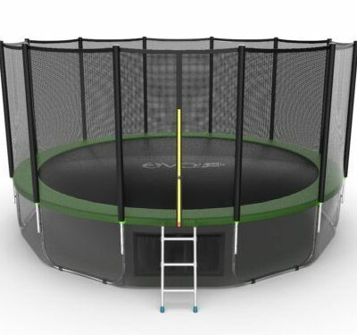 Картинка 50 - EVO JUMP External 16ft (Green) + Lower net. Батут с внешней сеткой и лестницей, диаметр 16ft (зеленый/синий) + нижняя сеть.